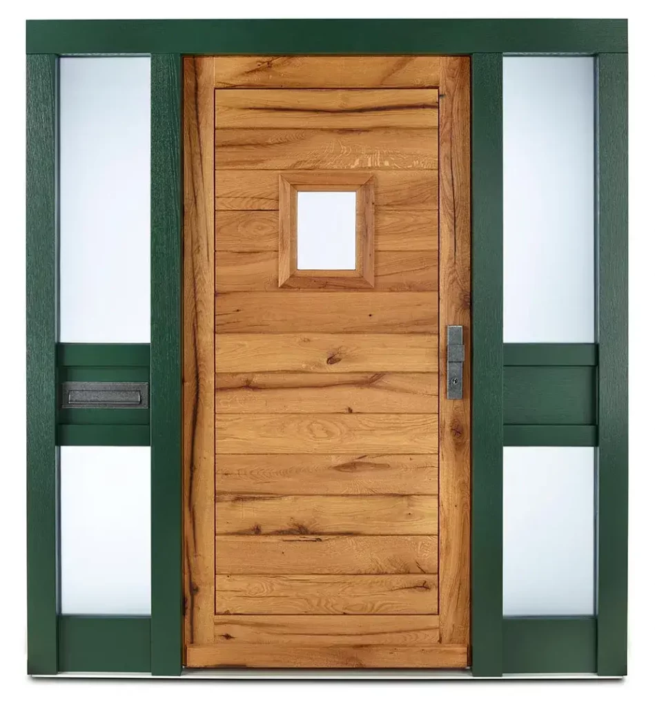 Haustür Landhausstil Holz Altholz modern grün Eiche massiv gehobelt design Vintage Briefkasten fenster seitenteil