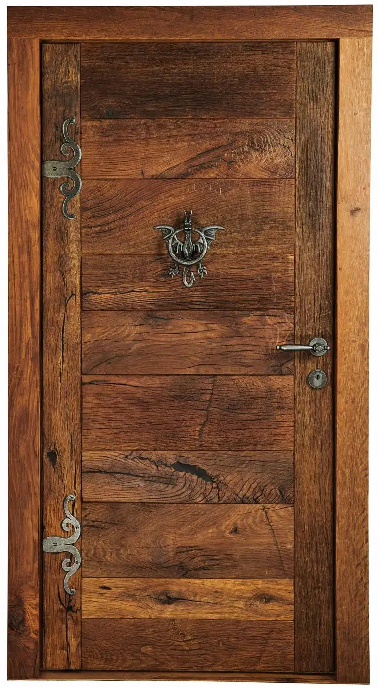 Haustür aus Holz altholz barock wilde oberfläche verwittert gebürstet schmiede eisen historische Tür einflüglig