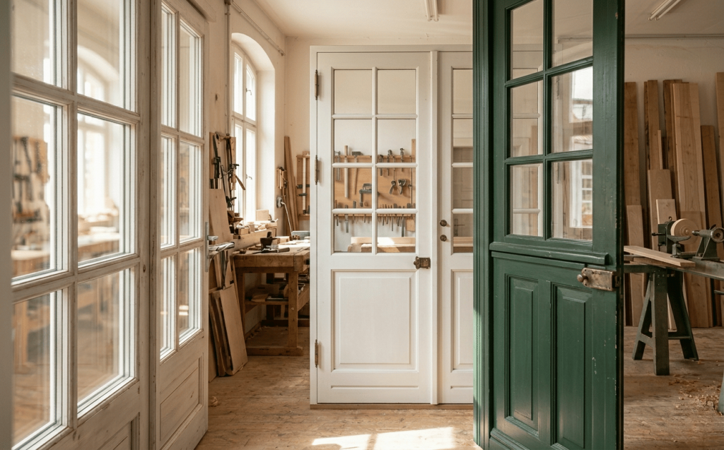 Werkstatt mit skandinavischen Huastüren.