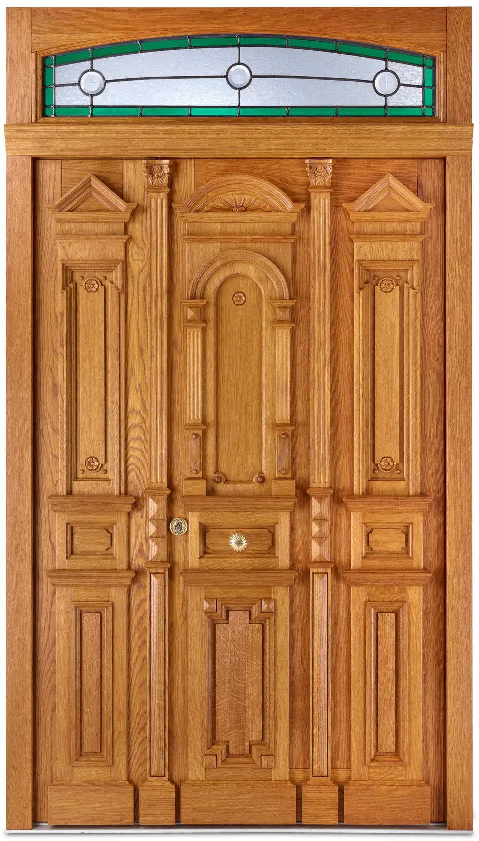Historische Haustür aus massiver Westerwälder Eiche im Stil des Klassizismus, originalgetreuer Nachbau der Manufaktur LÖHR